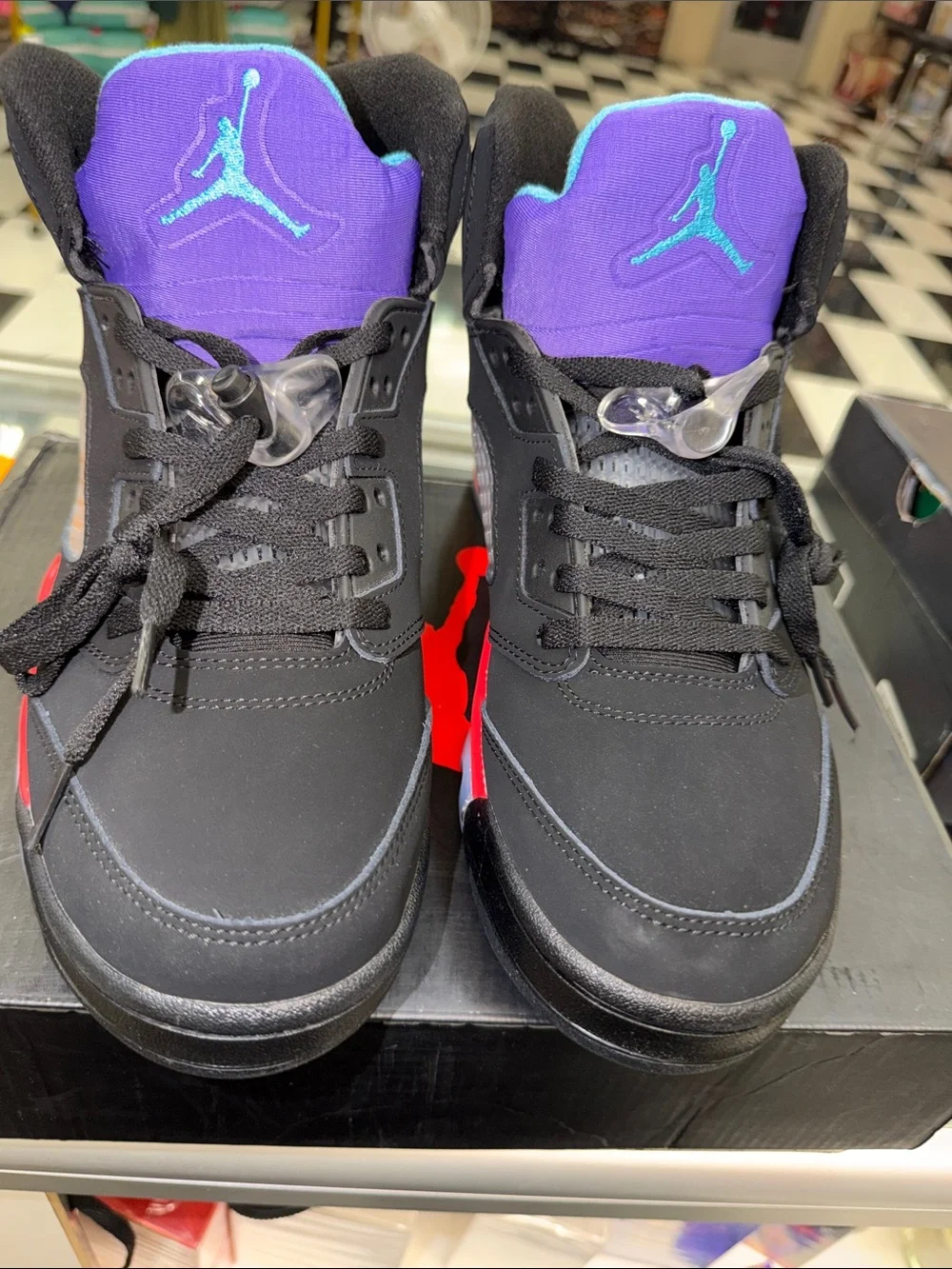 Jordan Black Sneakers with Purple Tongue and Teal Jumpman